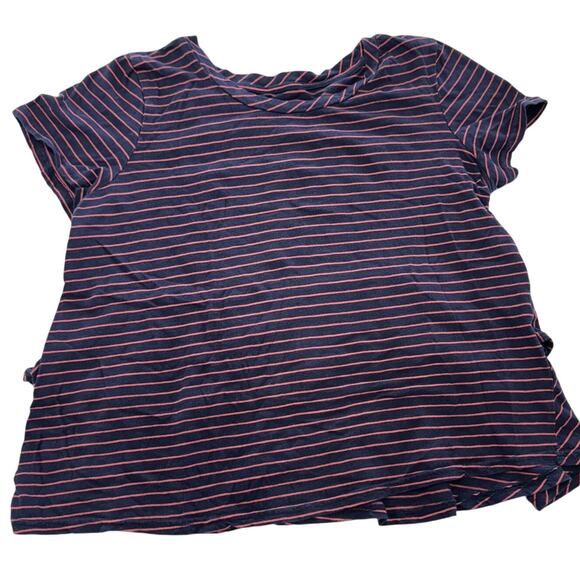J by Anthropologie Shirt Womens Medium Navy Stripe Peplum Ruffle Short Sleeve - Picture 1 of 8